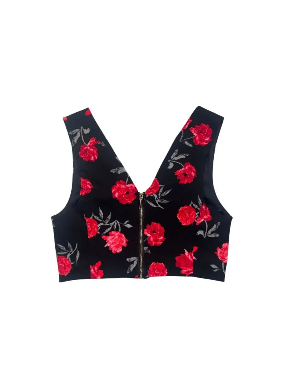 Dynamite Black Red Floral Crop Top & Pencil Skirt Matching Set Medium